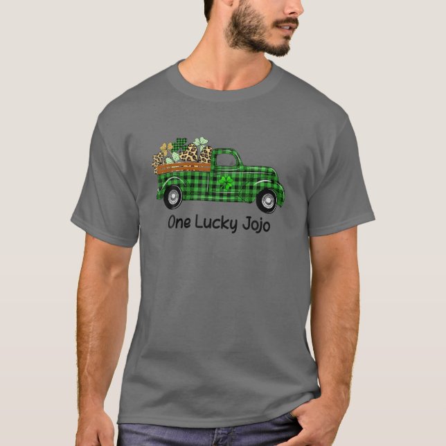 One Lucky Jojo Truck Green Plaid Shamrocks St Patr T-Shirt (Front)