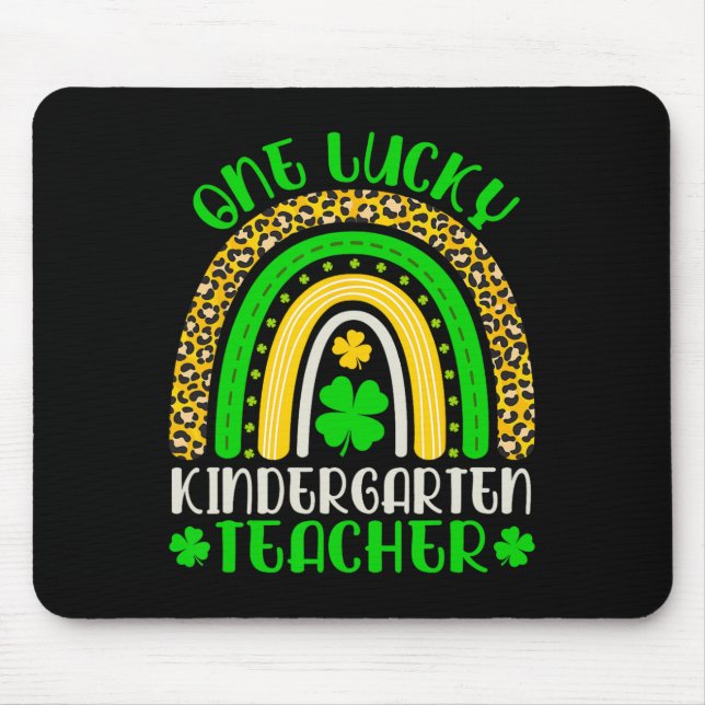 One Lucky Kinder Teacher Leopard Rainbow Lucky St. Mouse Mat (Front)