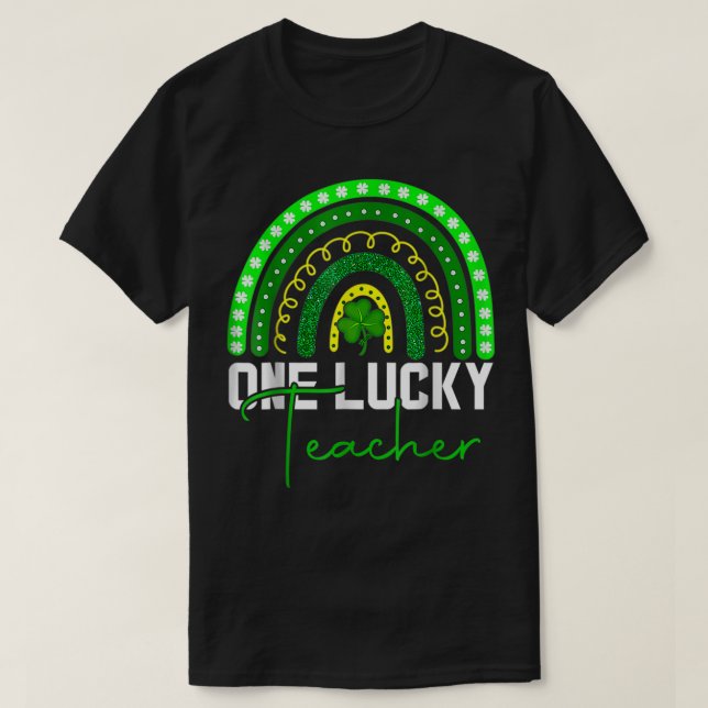 One Lucky Kinder Teacher Rainbow Leopard St T-Shirt (Design Front)