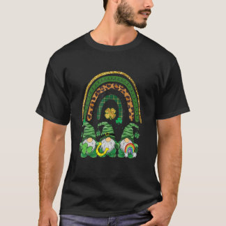 One Lucky Leopard Rainbow Gnome Happy St Patricks T-Shirt