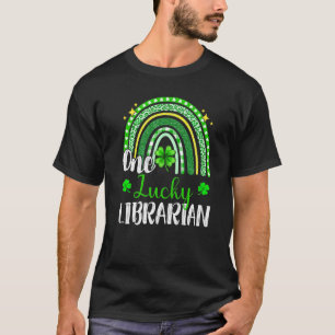 One Lucky Librarian Leopard Print Rainbow St Patri T-Shirt
