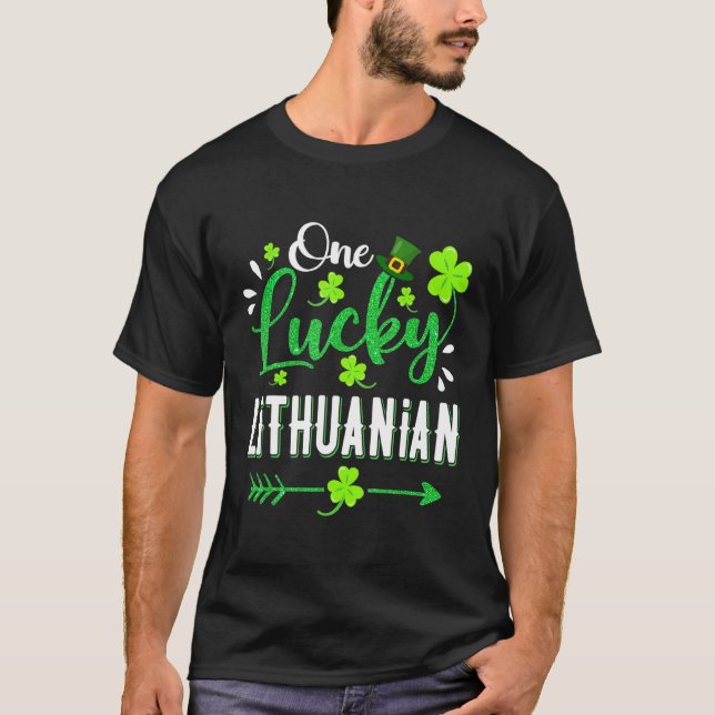 One Lucky Lithuanian Shamrock Leprechaun Hat St Pa T-Shirt (Front)