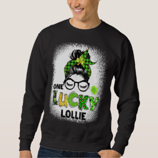 One Lucky Lollie Messy Bun Leopard St Patrick's Da Sweatshirt