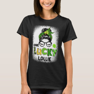 One Lucky Lollie Messy Bun Leopard St Patrick's Da T-Shirt