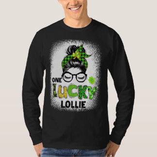 One Lucky Lollie Messy Bun Leopard St Patrick's Da T-Shirt