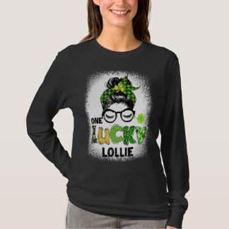 One Lucky Lollie Messy Bun Leopard St Patrick's Da T-Shirt