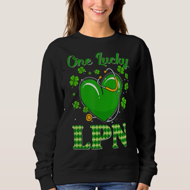 One Lucky Lpn Leopard Plaid Shamrock St Patricks D Sweatshirt (Front)