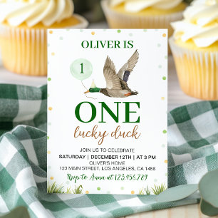 One Lucky Mallard Duck Birthday Invitation
