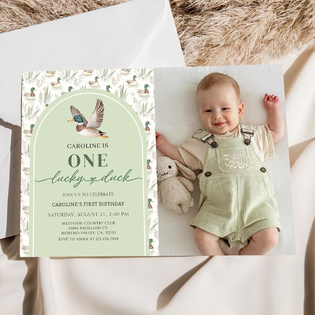 One Lucky Mallard Ducks 1st Birthday Photo Invitation (Creator Uploaded)