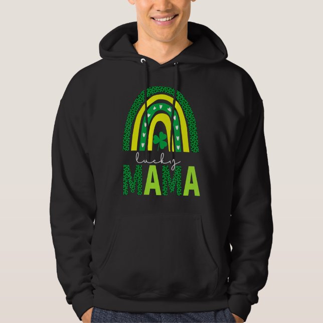 One Lucky Mama Leopard Print Rainbow St Patricku20 Hoodie (Front)
