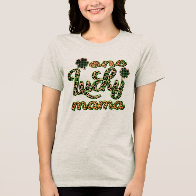 One Lucky Mama Leopard Print St Patricks Day Tri-Blend Shirt (Front)