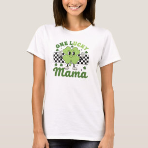 One Lucky Mama Retro Shamrock Mascot Art T-Shirt