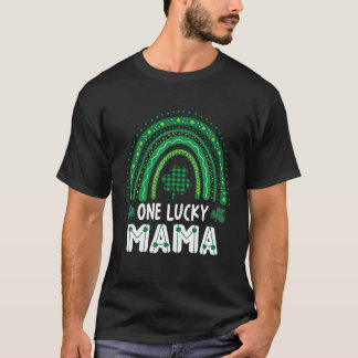 One Lucky Mama Shamrock Patrick's Day Rainbow Iris T-Shirt