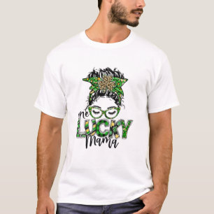One Lucky Mama St. Patrick's Day, Leopard Messy Bu T-Shirt
