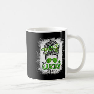 One lucky mama st patricks day messy bun leopard coffee mug