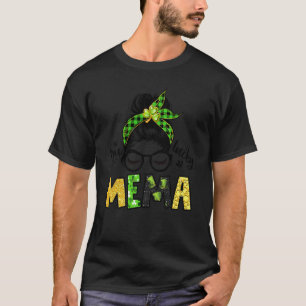 One Lucky Mema Messy Bun Leopard St Patrick's Day T-Shirt