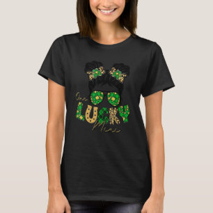 One Lucky Mini Messy Bun Leopard St Patrick's Day  T-Shirt