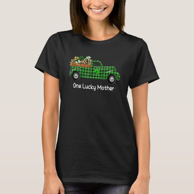 One Lucky Mother Green Plaid Truck Shamrocks St Pa T-Shirt (Front)
