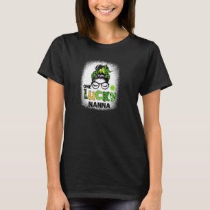 One Lucky Nanna Messy Bun Leopard St Patrick's Day T-Shirt