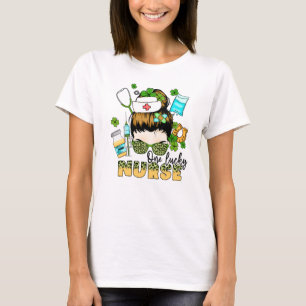 One Lucky Nurse - Messy Bun - St. Patrick’s Day T-Shirt