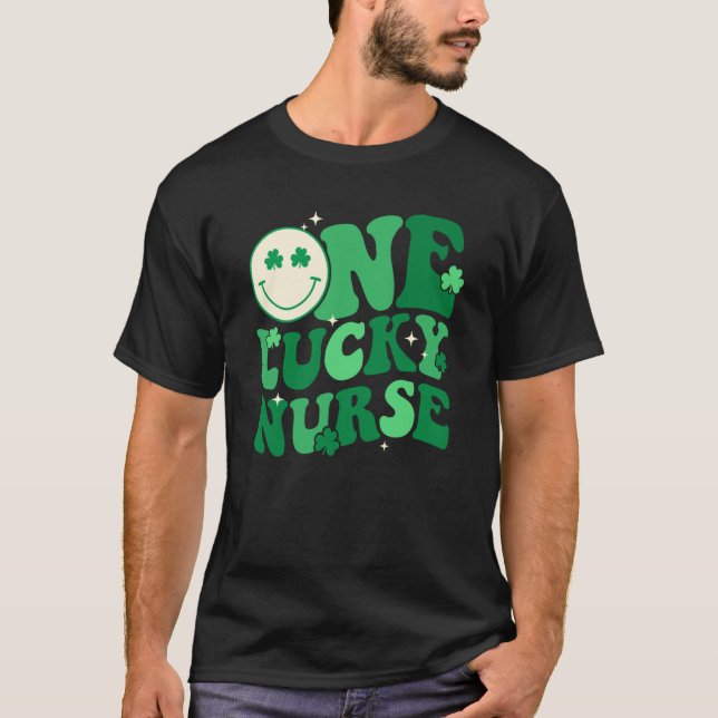 One Lucky Nurse Shamrock Groovy Happy St Patrick's T-Shirt (Front)