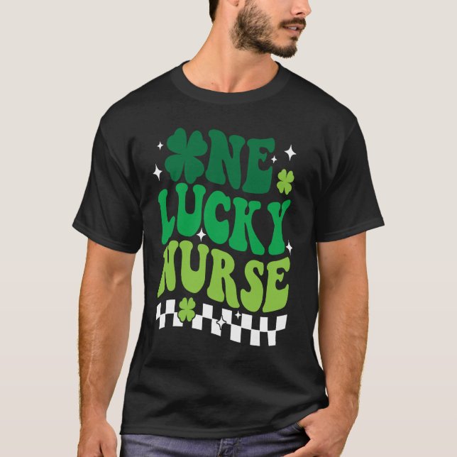 One Lucky Nurse Shamrock Irish Groovy Happy St Pat T-Shirt (Front)