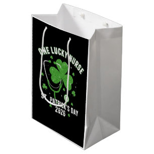 One Lucky Nurse St. Patrick's Day 2026 Green Glitt Medium Gift Bag