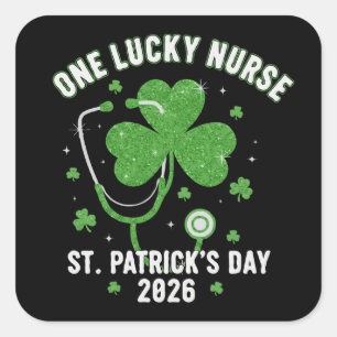 One Lucky Nurse St. Patrick's Day 2026 Green Glitt Square Sticker