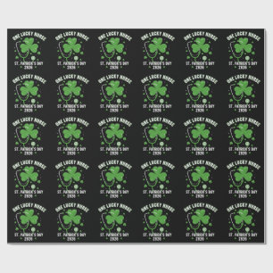 One Lucky Nurse St. Patrick's Day 2026 Green Glitt Wrapping Paper