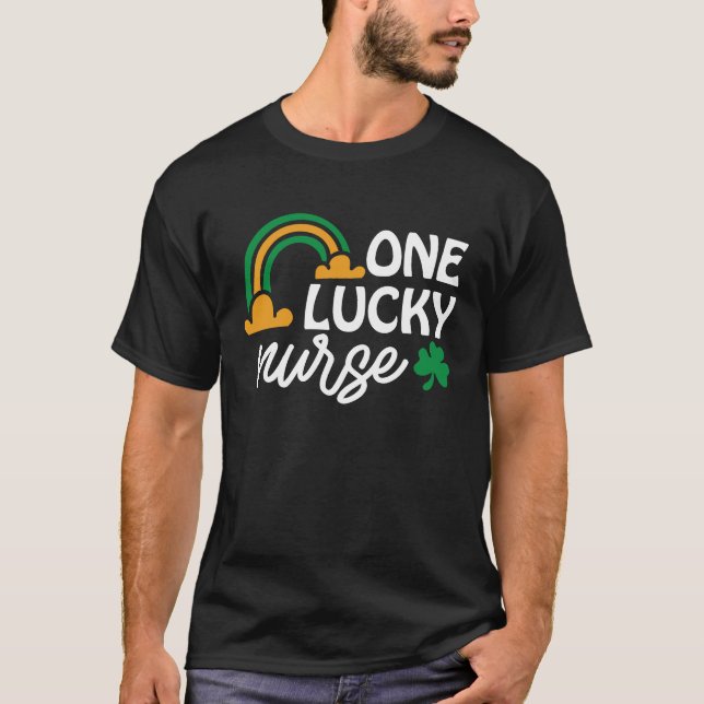 One Lucky Nurse  St Patrick's Day Pot of Gold Rain T-Shirt (Front)