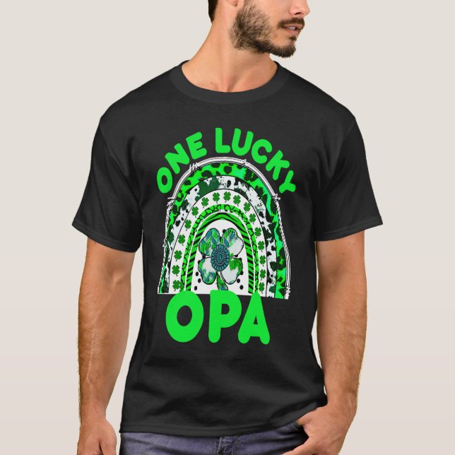 One Lucky Opa Good Luck Green Rainbow Shamrock Leo T-Shirt (Front)