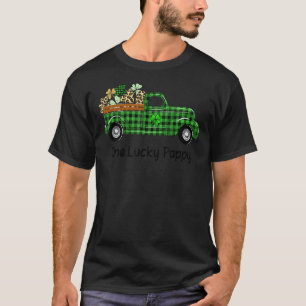 One Lucky Pappy Green Plaid Truck Shamrocks St Pat T-Shirt