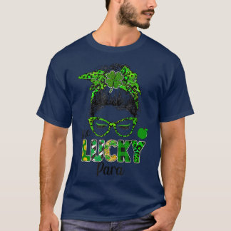 One Lucky Para Messy Bun Shamrock St Patrick's Day T-Shirt
