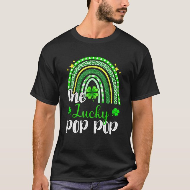 One Lucky Pop Pop Leopard Print Rainbow St Patrick T-Shirt (Front)