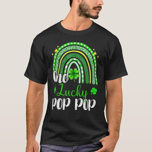 One Lucky Pop Pop Leopard Print Rainbow St Patrick T-Shirt (Front)