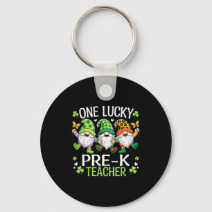 One Lucky Pre-k Teacher Gnomes Patricks Day Gnome Key Ring