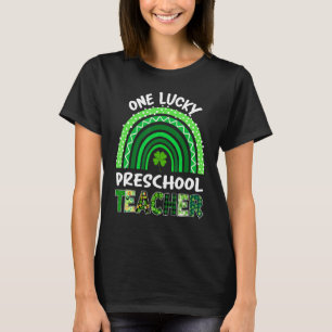 One Lucky Preschool Teacher Rainbow Leopard St Pat T-Shirt