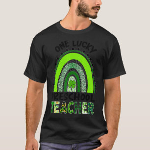 One Lucky Preschool Teacher Rainbow Leopard St Pat T-Shirt