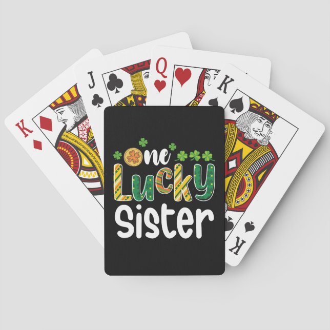 One Lucky Sister Matching Family St Patrick's Day Playing Cards (Back)