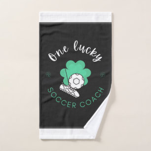 One Lucky Soccer Coach Funny Humour Quote Black Fu Hand Towel