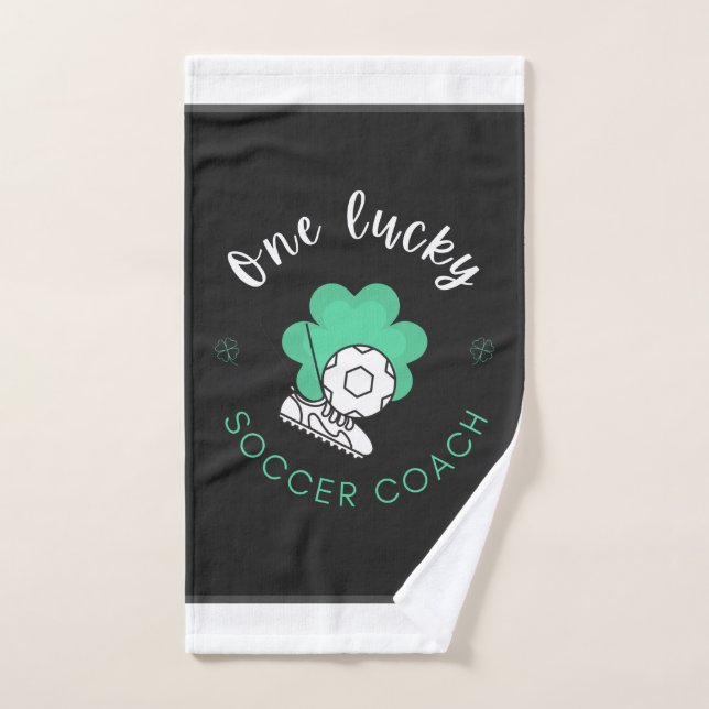 One Lucky Soccer Coach Funny Humour Quote Black Fu Hand Towel (Hand Towel)