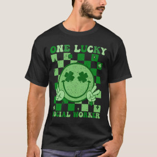 One Lucky Social Worker Groovy St Patricks Day Soc T-Shirt