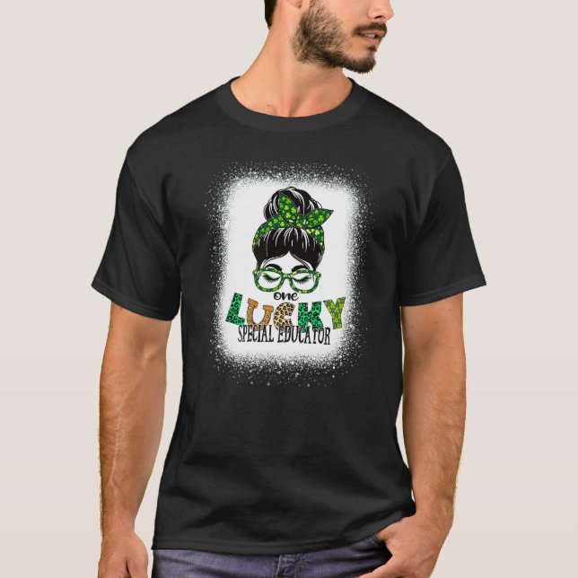 One Lucky Special Educator Bleached St Patricks Da T-Shirt (Front)