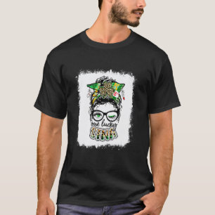 One Lucky Stna One Lucky Nurse Messy Bun Shamrock T-Shirt