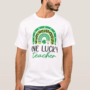 One Lucky Teacher Boho Rainbow Leopard St Patrick' T-Shirt
