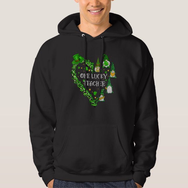 One Lucky Teacher Gnome St Patrick's Day Hoodie (Front)