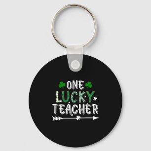 One Lucky Teacher Green Clover St Patricks Day Buf Key Ring