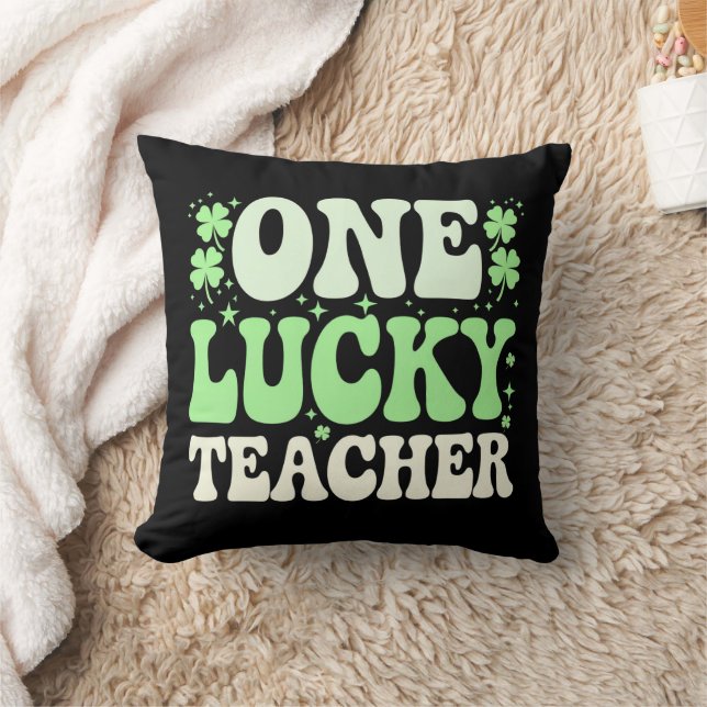 One Lucky Teacher Groovy Retro Teacher St Patricks Cushion (Blanket)