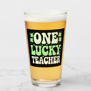 One Lucky Teacher Groovy Retro Teacher St Patricks Glass