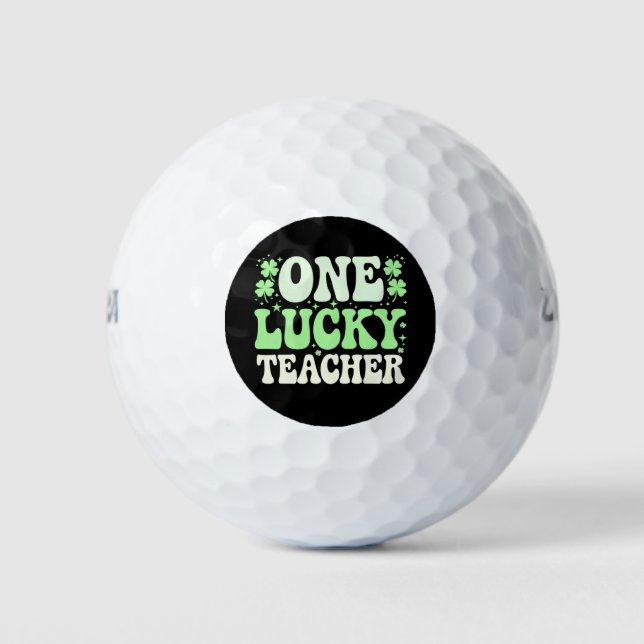 One Lucky Teacher Groovy Retro Teacher St Patricks Golf Balls (Front)